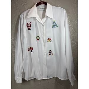 Joanna Women's Christmas Blouse Embroidered Wreath Santa‎ Vintage Size Small
